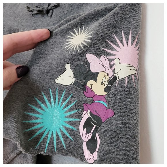 H & M Disney Minnie Mouse Gray Pink Teal Drawstring Waist Cut-Off  LoungE Shorts - Picture 5 of 11